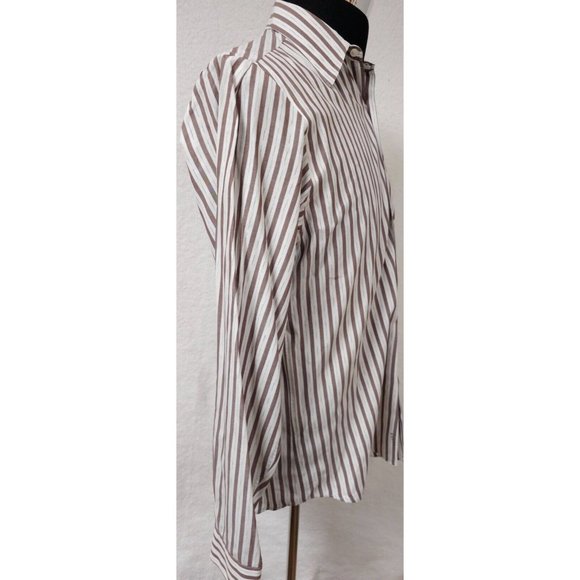 Perry Ellis Portfolio 15-34/35 Brown Striped Long Sleeve Button Up Shirt USA - Picture 6 of 12